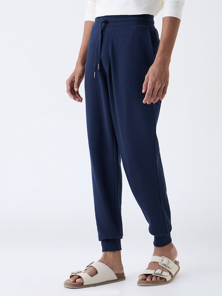 ETA Navy Relaxed-Fit Mid-Rise Cotton-Blend Joggers