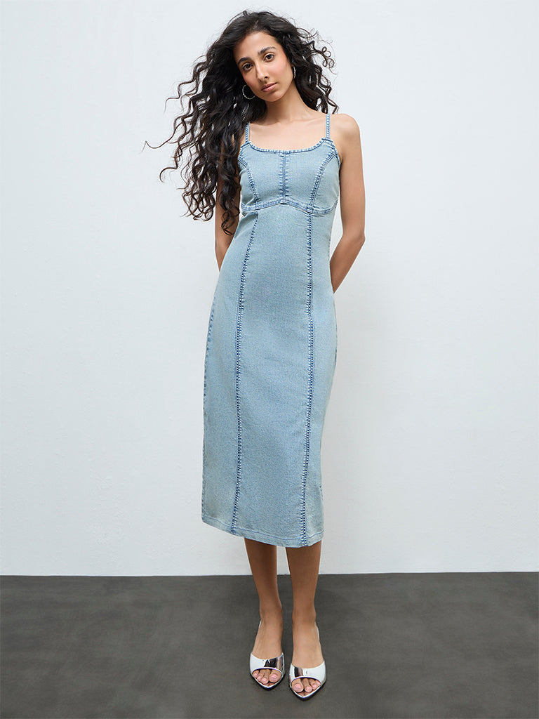 Nuon Blue Faded Denim A-Line Dress