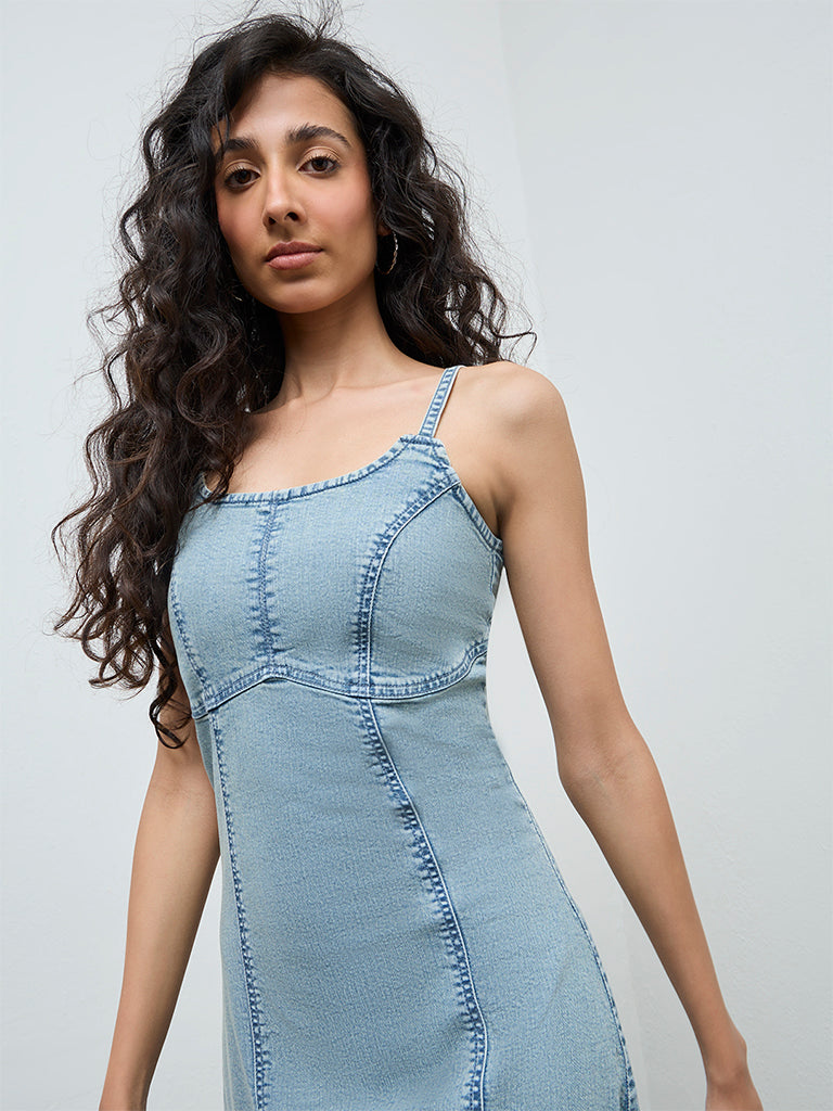 Nuon Blue Faded Denim A-Line Dress