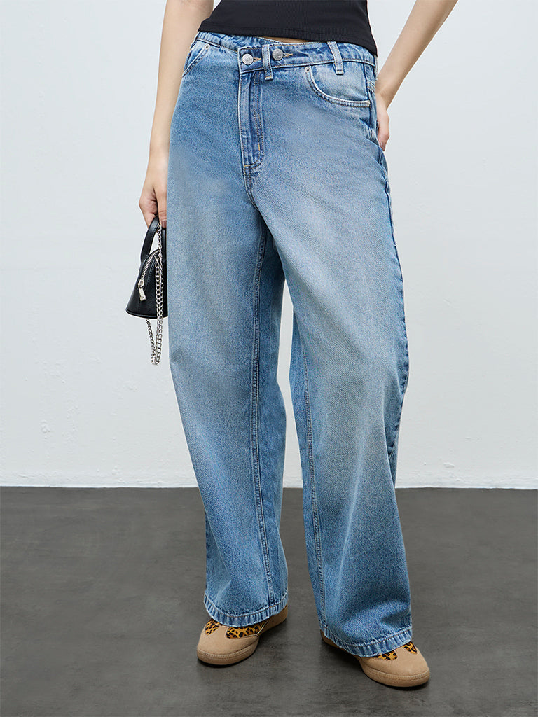 Nuon Blue Washed High-Rise Flared Jeans