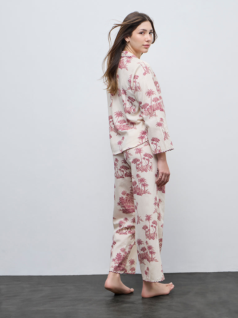 Wunderlove Wine Cotton Shirt and Pyjamas Set