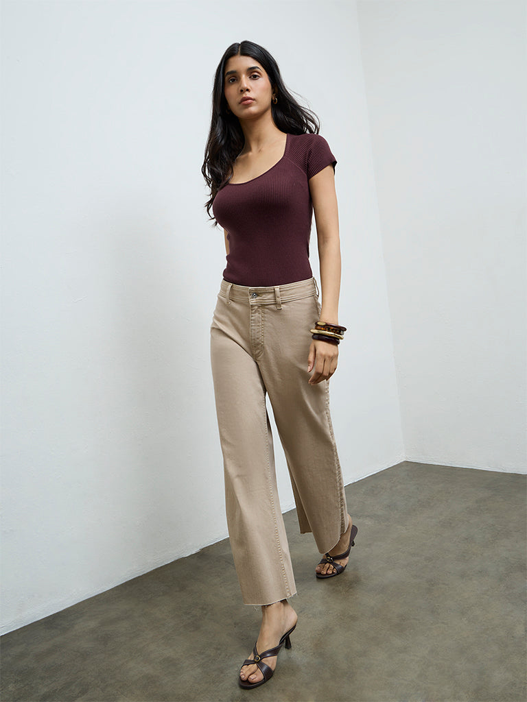 LOV Beige Wide-Leg High-Rise Jeans