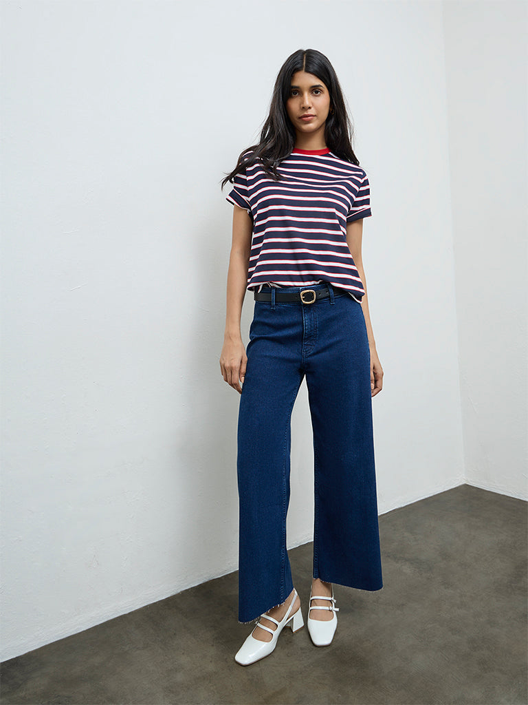LOV Dark Blue Wide-Leg High-Rise Jeans
