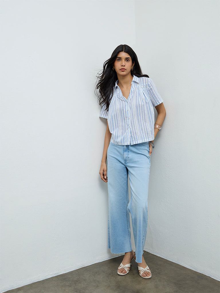 LOV Light Blue Faded Wide-Leg High-Rise Jeans