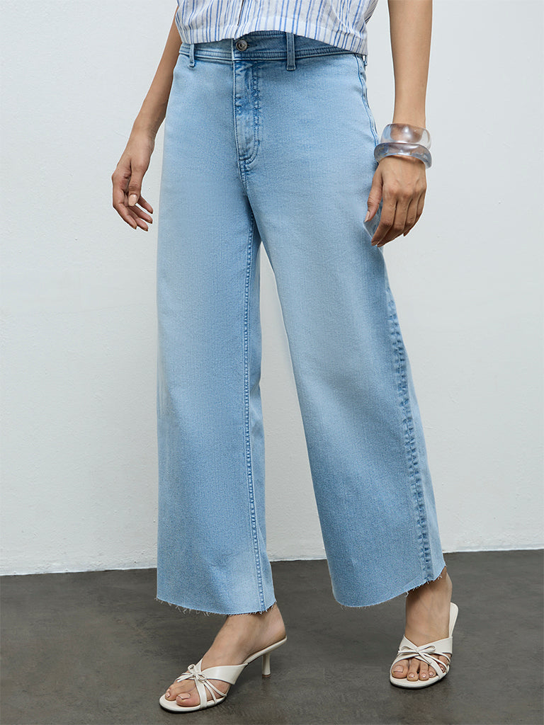 LOV Light Blue Faded Wide-Leg High-Rise Jeans