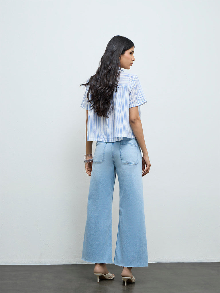 LOV Light Blue Faded Wide-Leg High-Rise Jeans