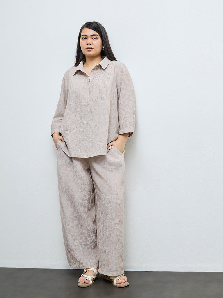 Gia Beige Solid Blouse