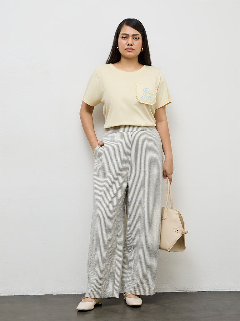 Gia Cream Striped High-Rise Trousers