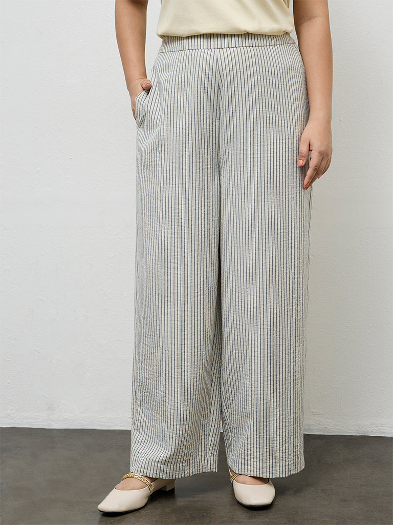 Gia Cream Striped High-Rise Trousers