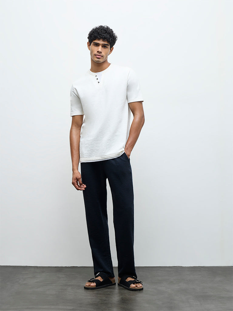 ETA Navy Relaxed-Fit Mid-Rise Cotton-Blend Chinos