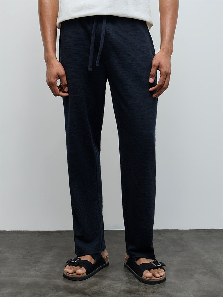 ETA Navy Relaxed-Fit Mid-Rise Cotton-Blend Chinos