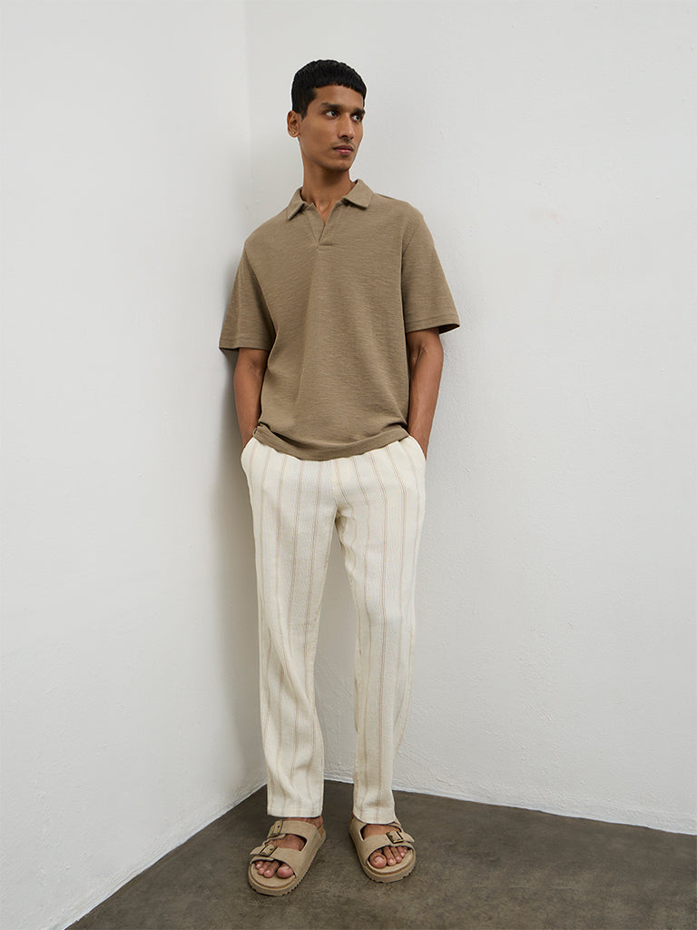 ETA Off-White Striped Relaxed-Fit Mid-Rise Cotton Chinos