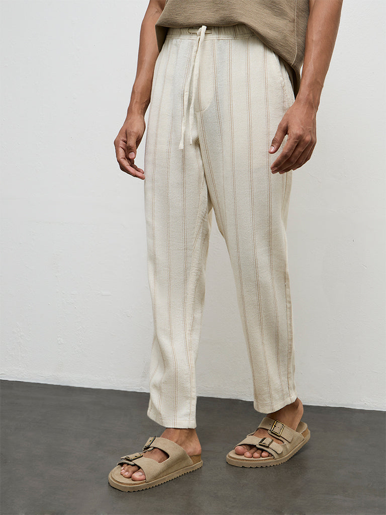 ETA Off-White Striped Relaxed-Fit Mid-Rise Cotton Chinos