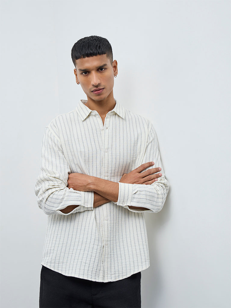 ETA Off-White Striped Relaxed-Fit Cotton Shirt