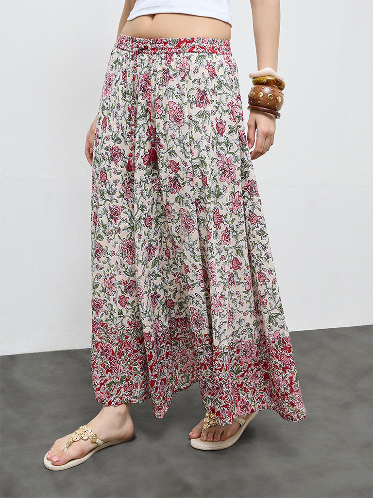 Bombay Paisley Off-White Floral Cotton Skirt