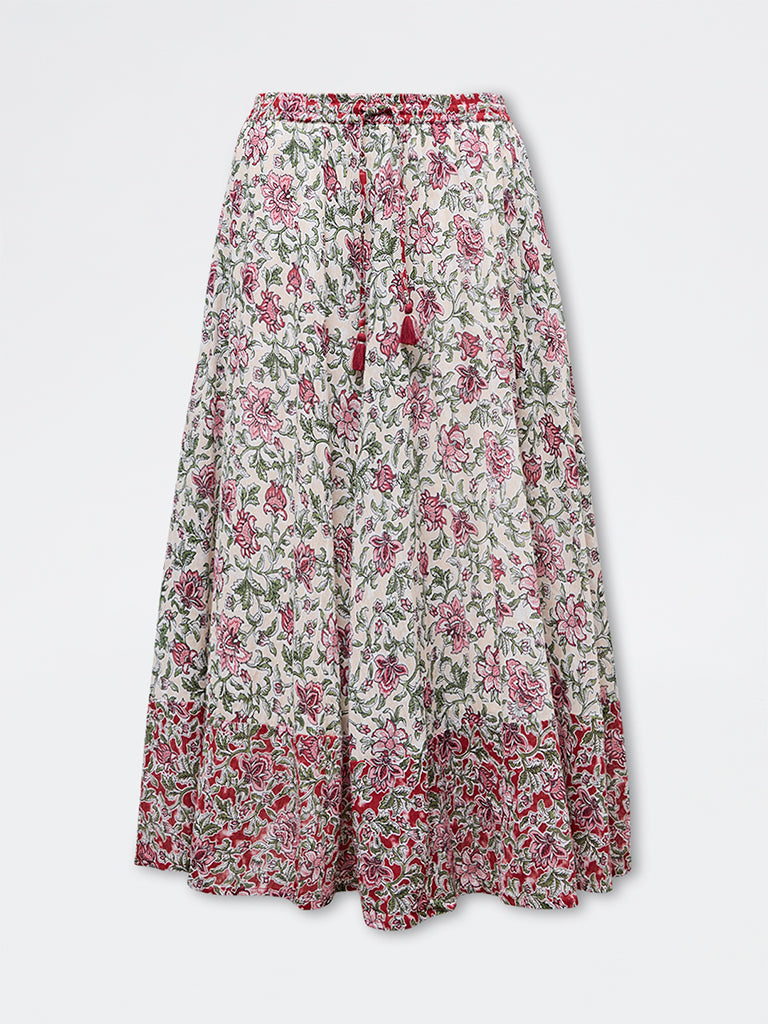 Bombay Paisley Off-White Floral Cotton Skirt