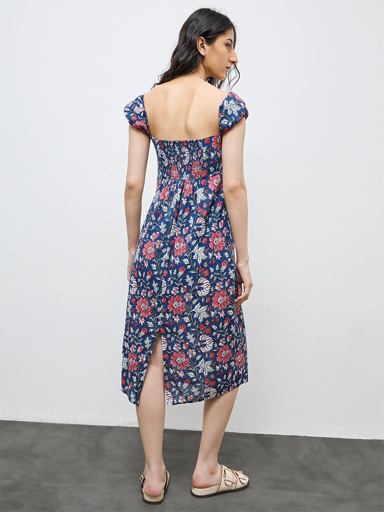 Bombay Paisley Blue Floral Cotton Straight Dress