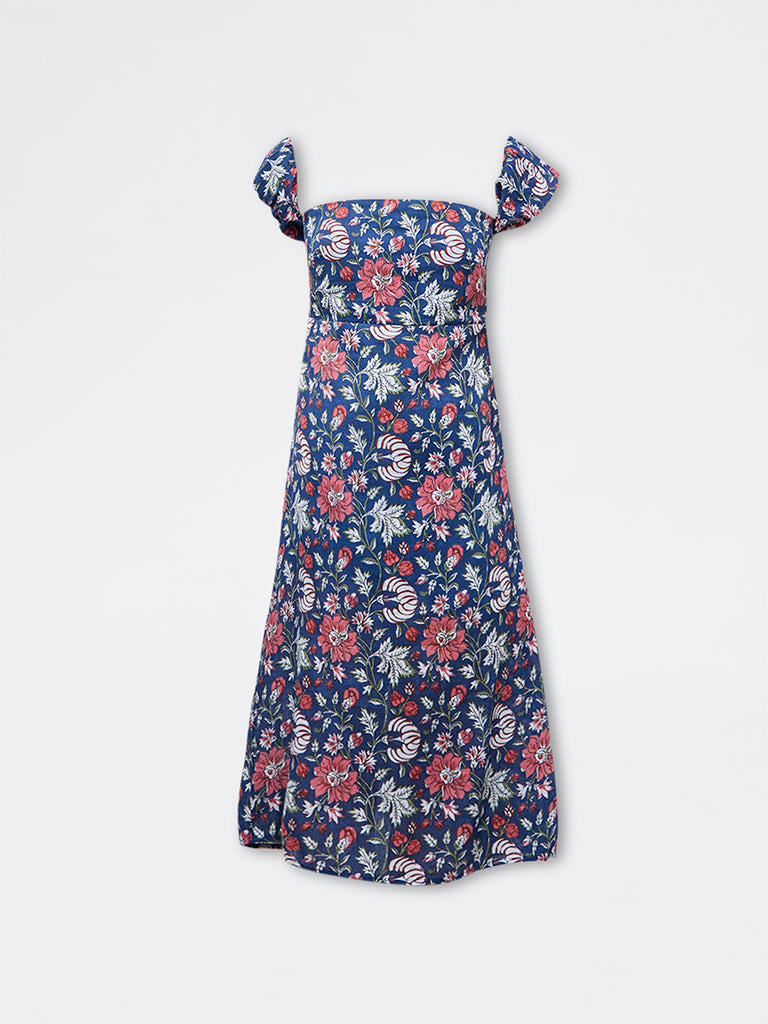 Bombay Paisley Blue Floral Cotton Straight Dress