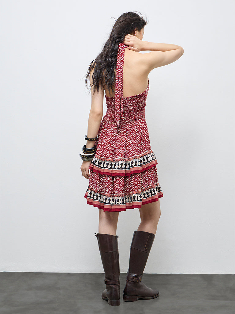 Bombay Paisley Red Printed Cotton A-Line Dress