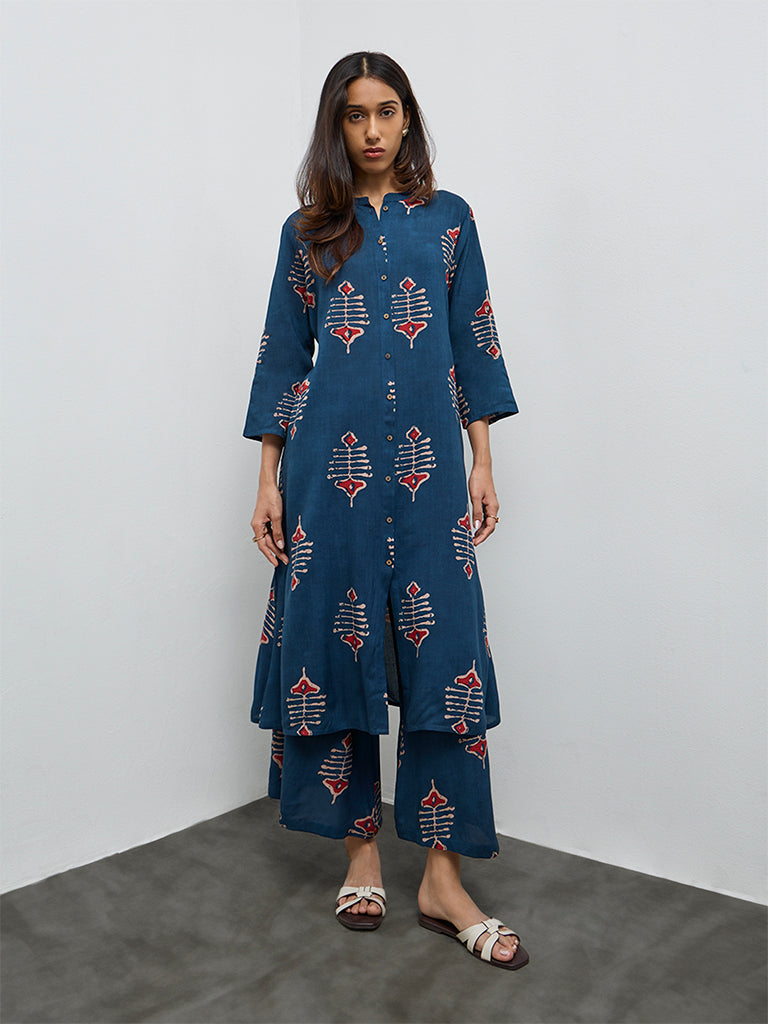 Utsa Indigo Printed A-Line Kurta