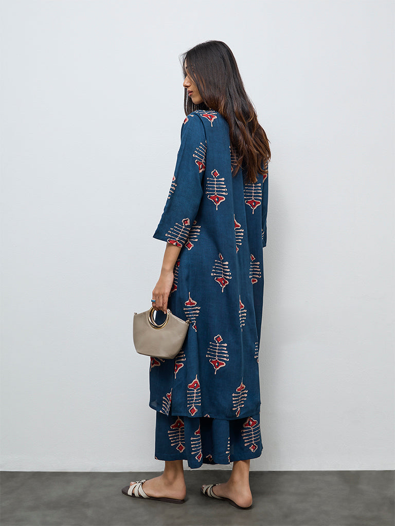 Utsa Indigo Printed A-Line Kurta