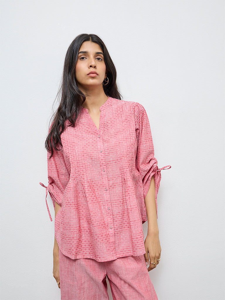 Utsa Red Self-Patterned Cotton Tunic