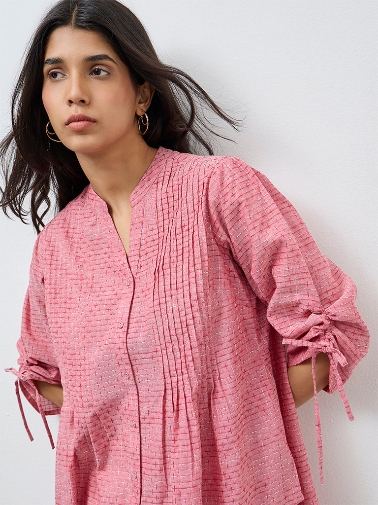 Utsa Red Self-Patterned Cotton Tunic