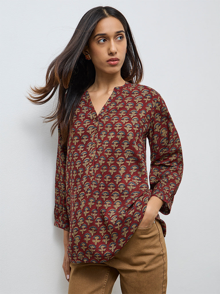 Utsa Maroon Floral Design Tunic