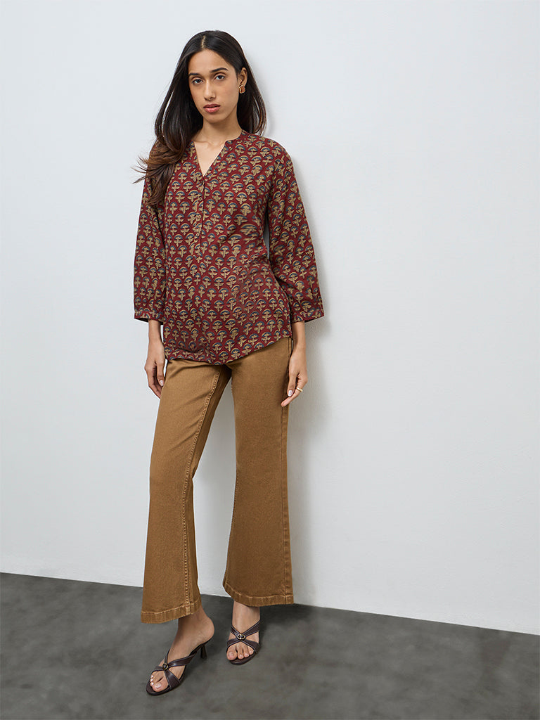 Utsa Maroon Floral Design Tunic