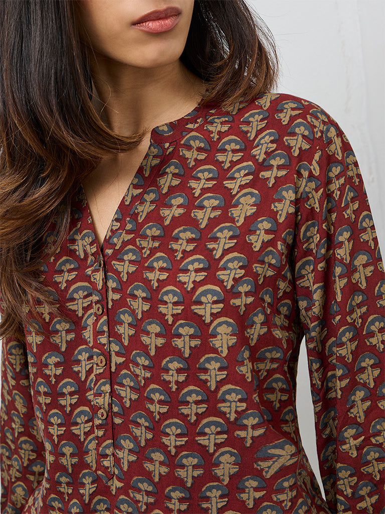 Utsa Maroon Floral Design Tunic