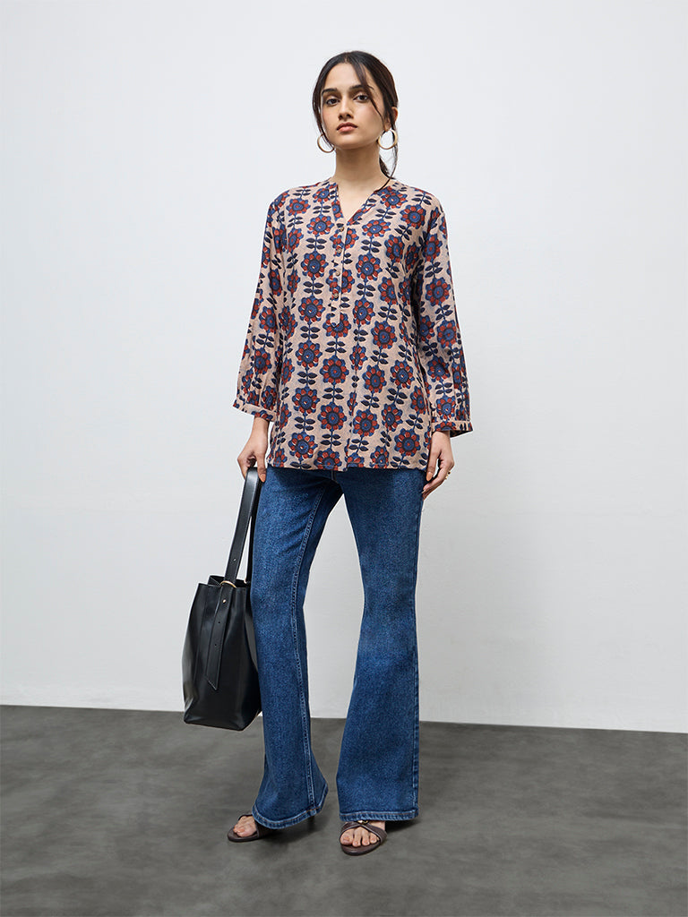 Utsa Taupe Foliage Design Tunic