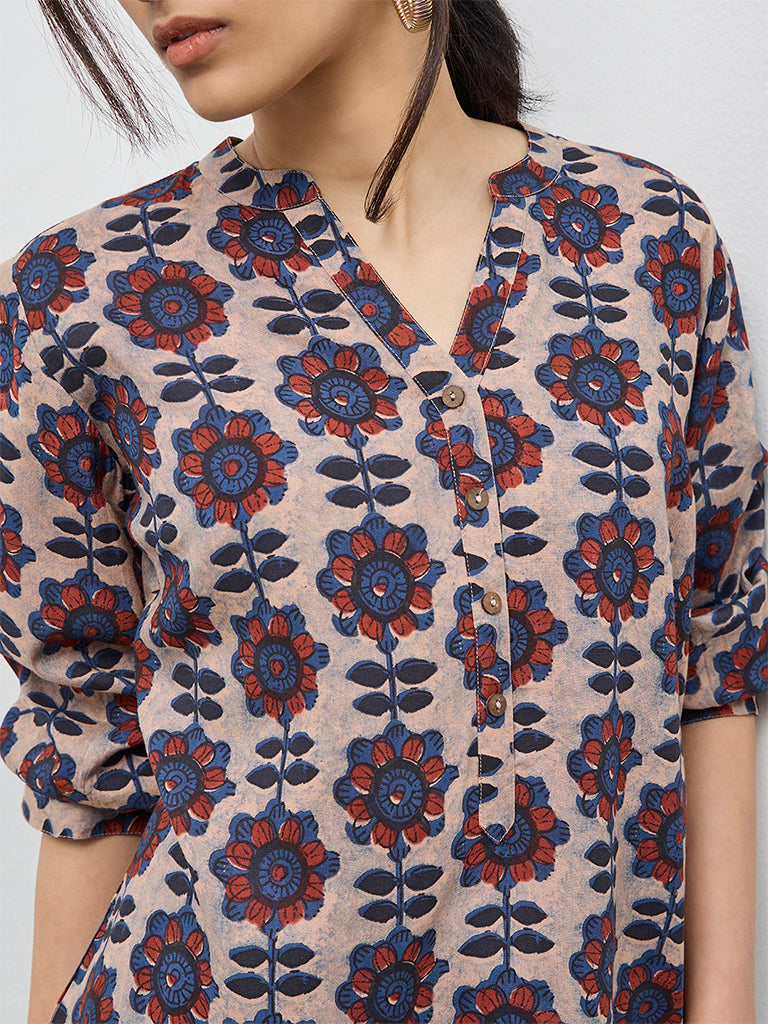 Utsa Taupe Foliage Design Tunic