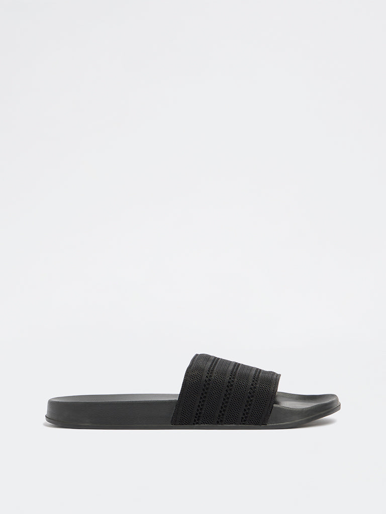 SOLEPLAY Black Knit-Textured Pool Slides