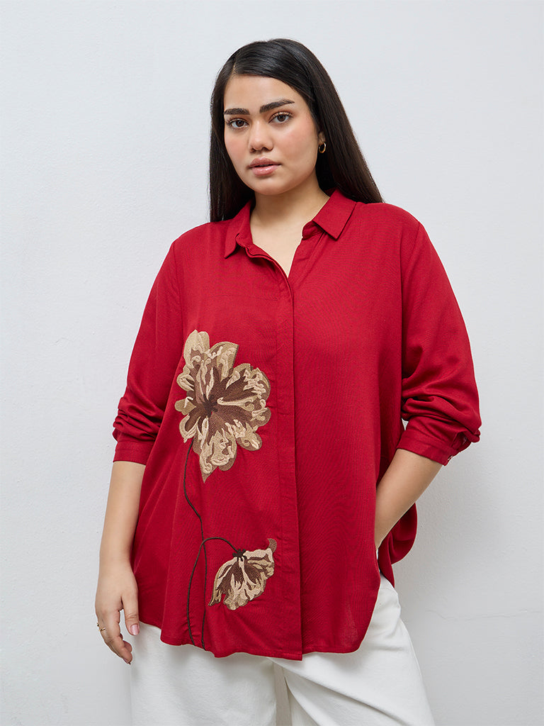 Gia Red Floral Embroidered Shirt