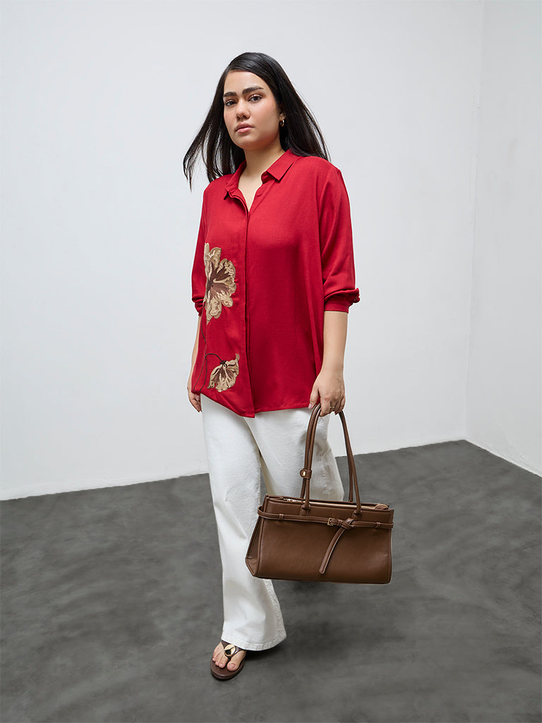 Gia Red Floral Embroidered Shirt