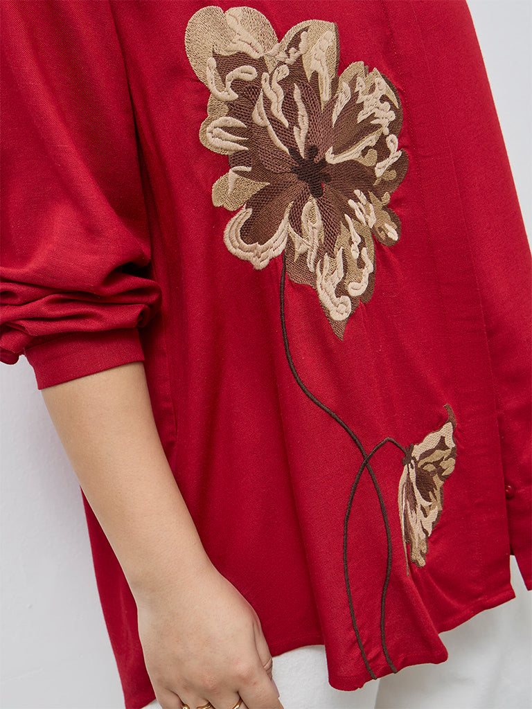 Gia Red Floral Embroidered Shirt