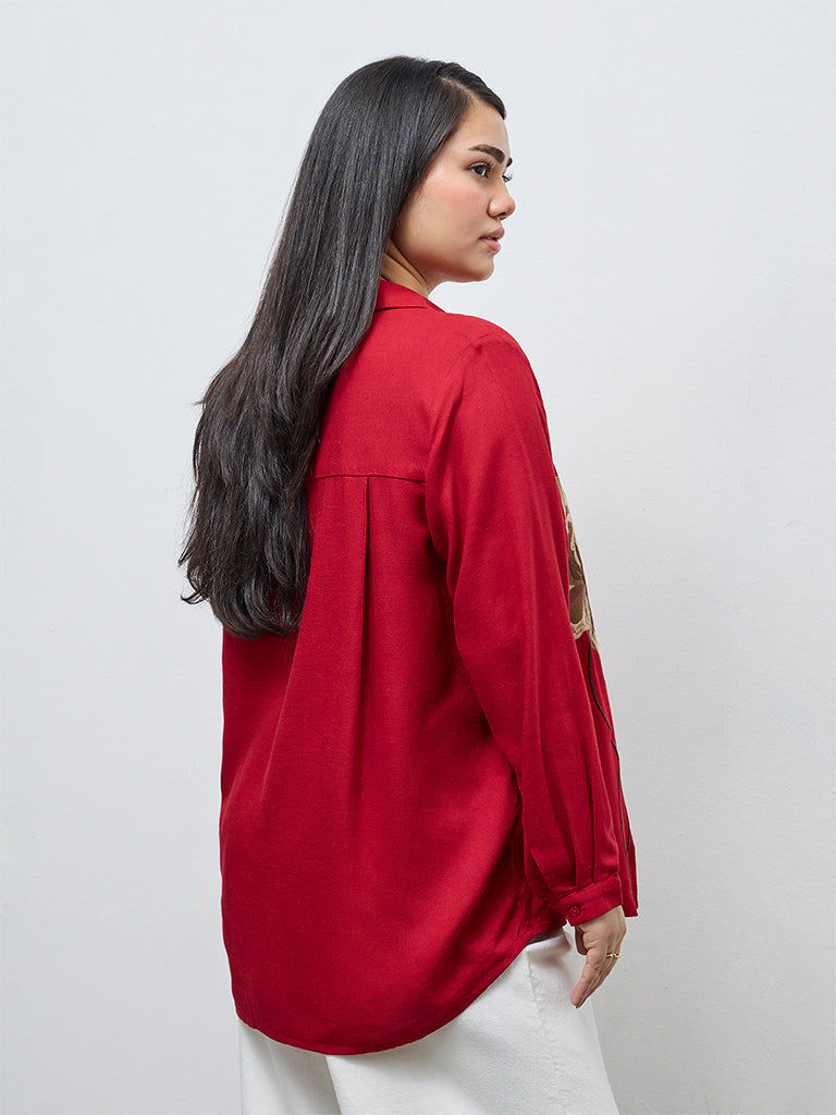 Gia Red Floral Embroidered Shirt