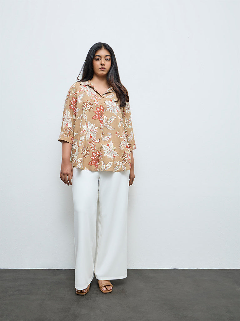 Gia Beige Foliage Printed Blouse