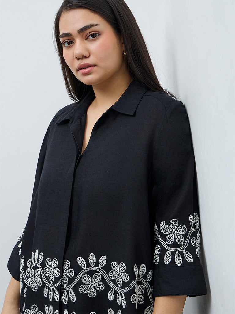 Gia Black Floral Embroidered Shirt