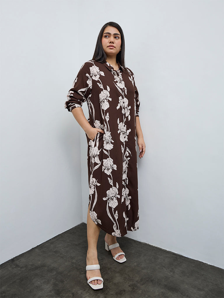 Gia Dark Brown Floral Shirt Dress