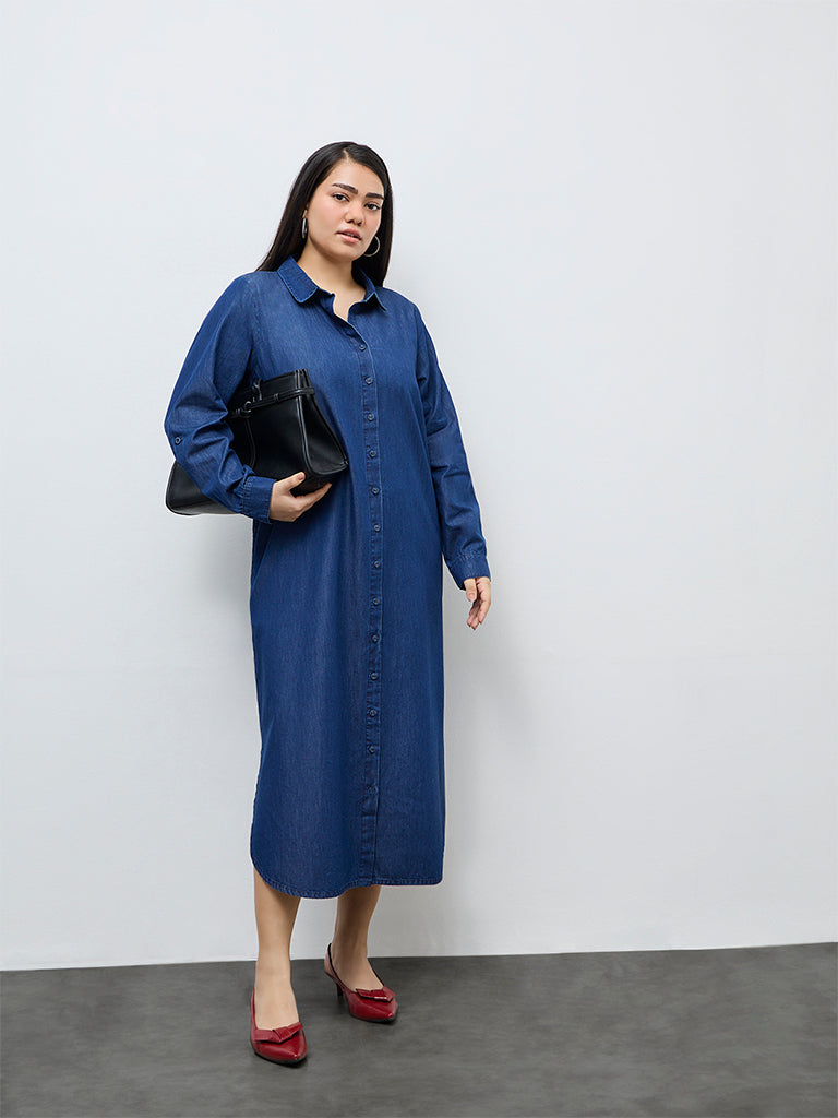 Gia Dark Blue Denim Shirt Dress