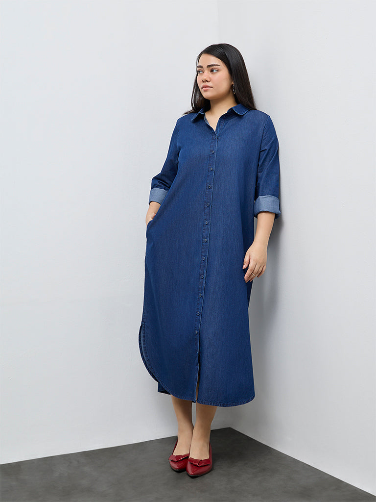 Gia Dark Blue Denim Shirt Dress