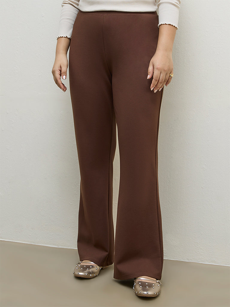 Gia Dark Brown Solid High-Rise Trousers