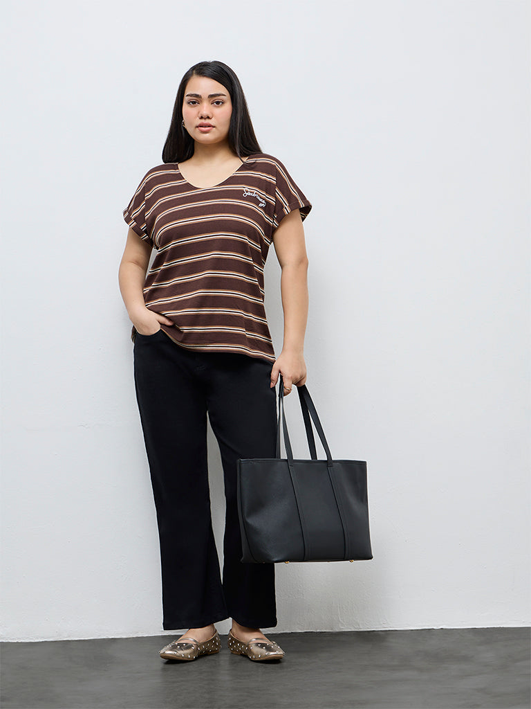 Gia Brown Striped Cotton Top