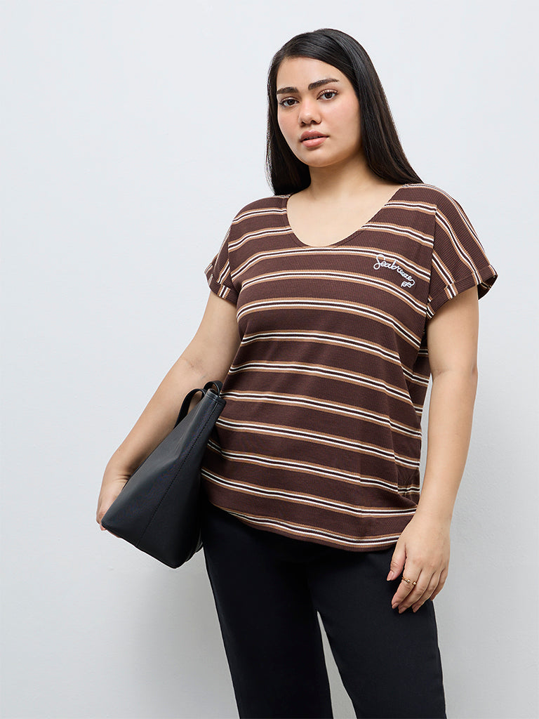 Gia Brown Striped Cotton Top