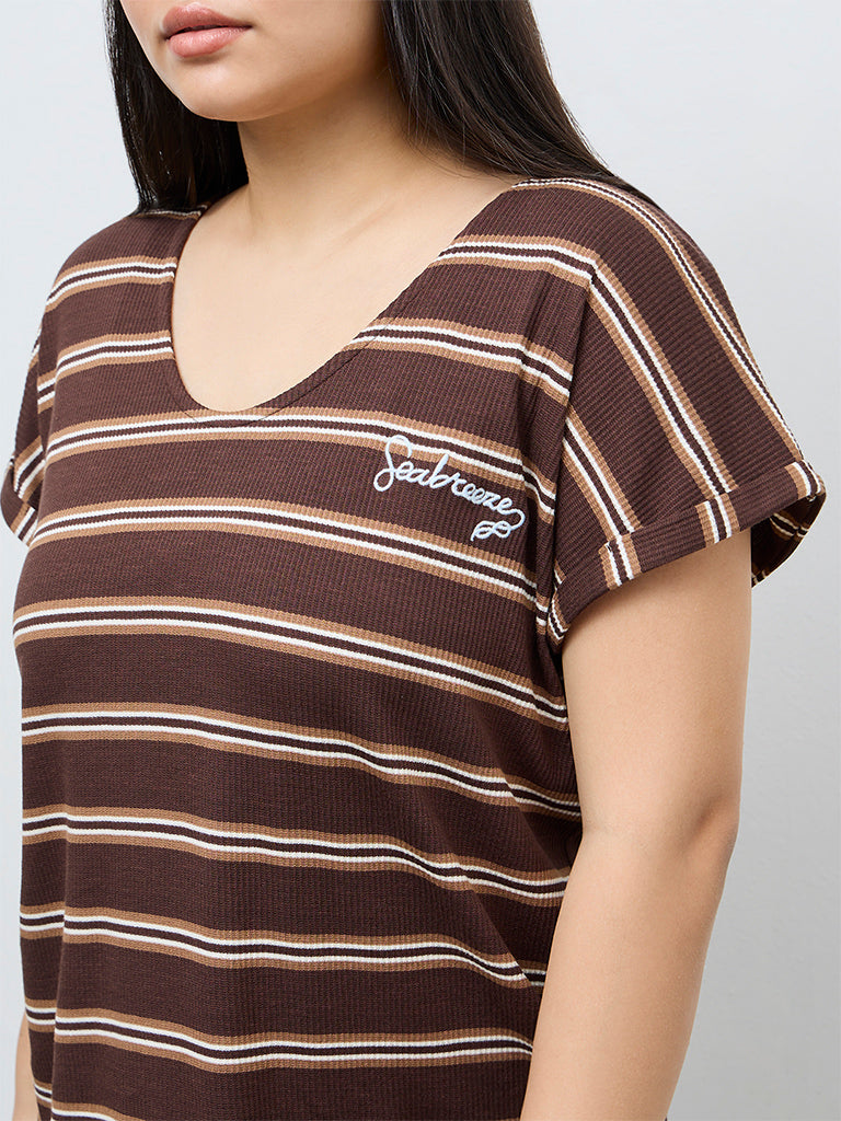 Gia Brown Striped Cotton Top