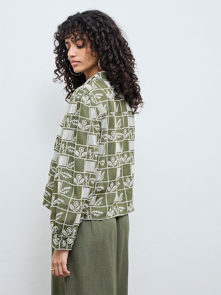 LOV Olive Embroidered Cotton Shirt
