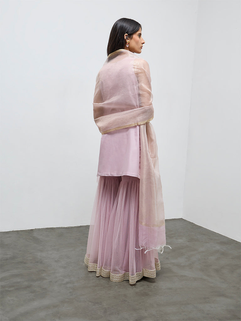 Vark Pink Floral Embroidered Cotton-Blend Straight Ethnic Set