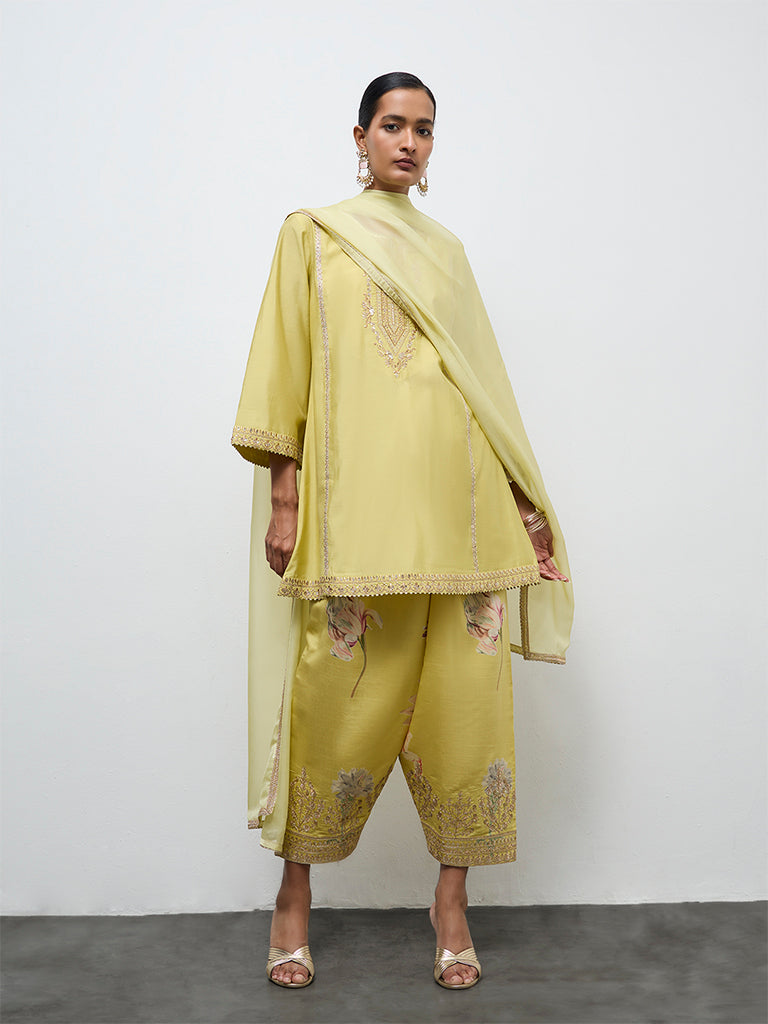Vark Lime Embellished A-Line Kurta Ethnic Set