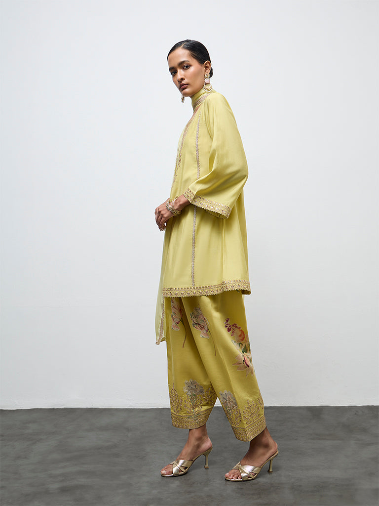 Vark Lime Embellished A-Line Kurta Ethnic Set